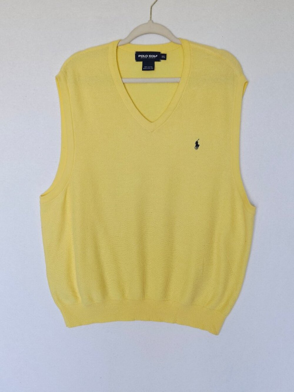 Vintage'90s Polo Golf Ralph Lauren Pony Cotton Vest V-Neck Waffle Knit Yellow